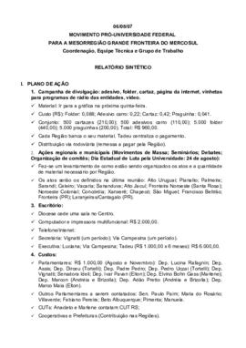 Relatório da Coordenação do Movimento Pró-Universidade – 060807