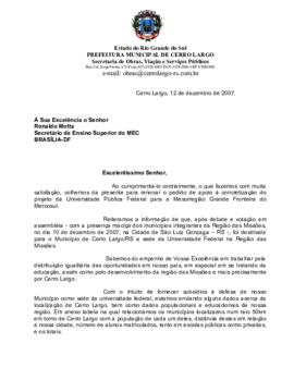 Correspondência do Movimento Pró-Universidade – 121207