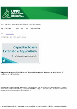 Laranjeiras - UFFS: programa realiza capacitação em Extensão e Aquicultura