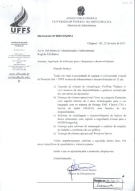 Memorando solicitando aquisição de softwares para o Data Center