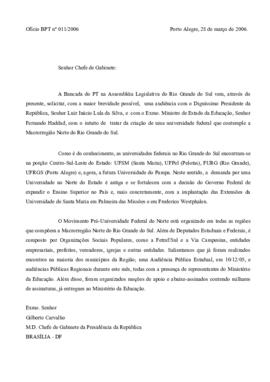 Correspondência do Movimento Pró-Universidade – 280306