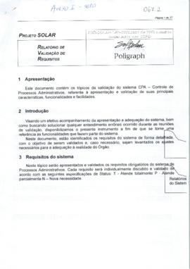 Relatório de validação de requisitos do Solar-CPA