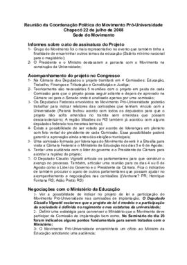 Relatório da Coordenação do Movimento Pró-Universidade – 220708