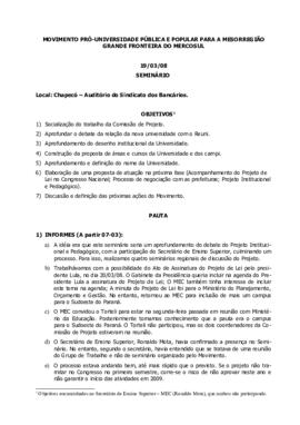 Relato do Seminário do Movimento Pró-Universidade – 190308