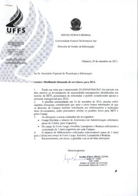 Memorando retificando demanda de servidores para 2012