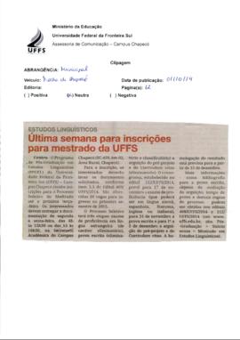 Última semana para inscrições para Mestrado na UFFS