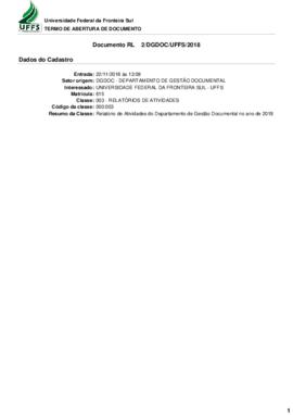 Relatório de Atividades do Departamento de Gestão Documental no ano de 2018