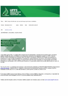 UFFS Campus Erechim abre processo seletivo para professores substitutos