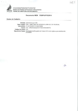 Memorando solicitando enquadre da Classe 20.5 como sigilosa no SGPD