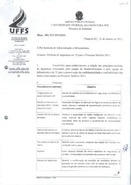 Memorando informando medidas de segurança em TI