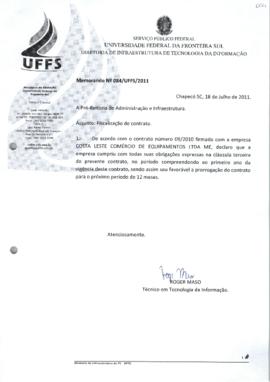 Memorando tratando sobre fiscalização do contrato 09-2010