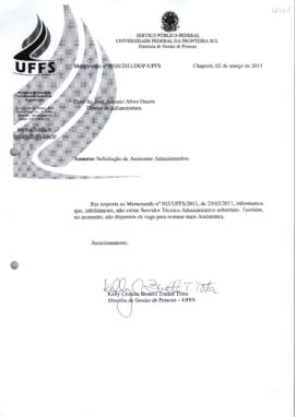 Memorando solicitação de assistente administrativo