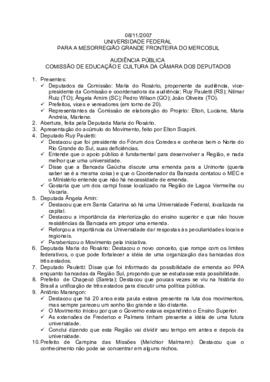 Relato da Coordenação do Movimento Pró-Universidade – 081107