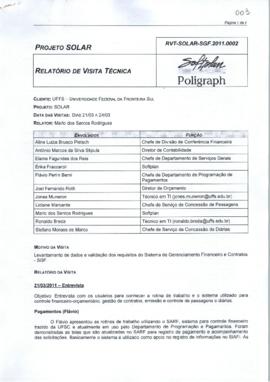 Relatório de Visita Técnica - Validação do SGF