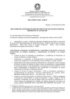 Relatório de Atividades do Departamento de Gestão Documental - 2020