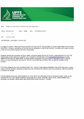 Laranjeiras do Sul: Coral da UFFS seleciona novos participantes