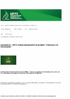 Laranjeiras - UFFS realiza lançamento do projeto educação em movimento