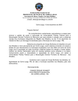 Correspondência do Movimento Pró-Universidade – 121207-2