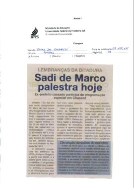Sadi de Marco palestra hoje