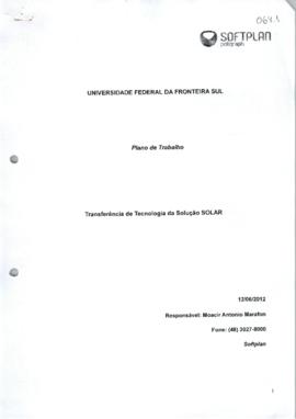Plano de Trabalho Transferência de Tecnologia Solar