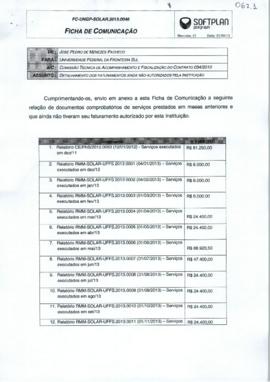 Ficha de Comunicação sobre faturamentos do Solar