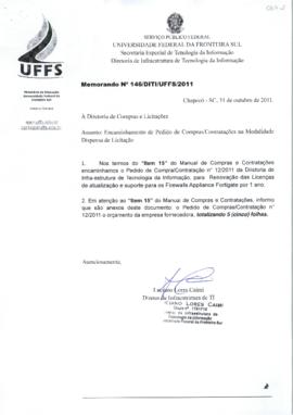 Memorando 146 encaminhando pedido de compras-contratações