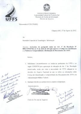Memorando sobre alteração no Código de Classificação e Tabela de Temporalidade