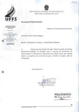 Memorando solicitando mudança do local do Rack da Reitoria