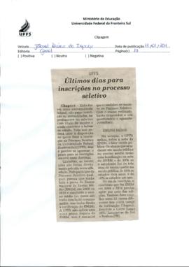 Últimos dias para inscrições no processo seletivo da UFFS