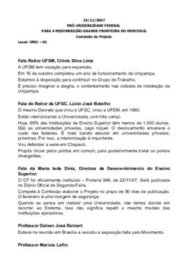 Relato da Coordenação do Movimento Pró-Universidade – 231107