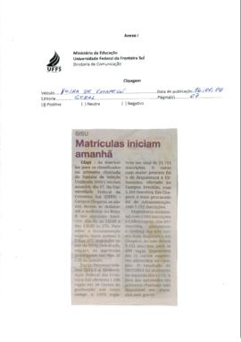 SISU matrículas iniciam amanhã