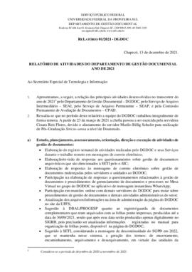 Relatório de Atividades do Departamento de Gestão Documental - 2021