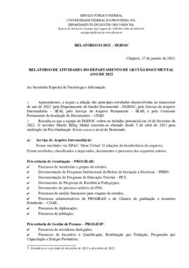 Relatório de Atividades do Departamento de Gestão Documental - 2022