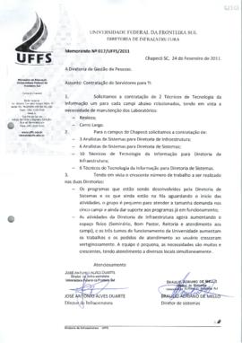 Memorando solicitando contratação de servidores