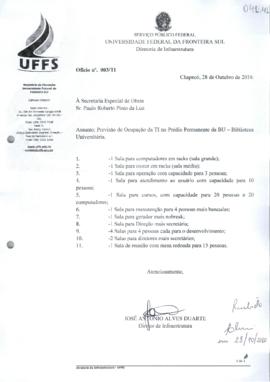 Ofício informando previsão de ocupação da TI no prédio permanente