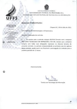 Memorando tratando sobre fiscalização do contrato 08-2010