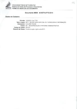 Memorando solicitando reestruturação orgânica da SETI