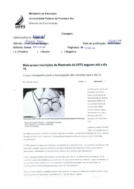 Mais prazo - inscrições de Mestrado da UFFS seguem até o dia 14