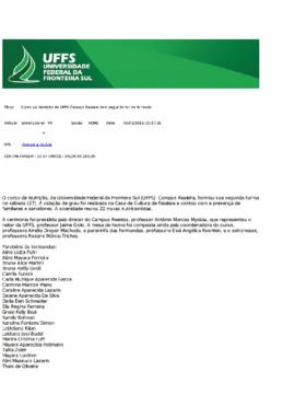 Curso de Nutrição da UFFS Campus Realeza tem segunda turma formada
