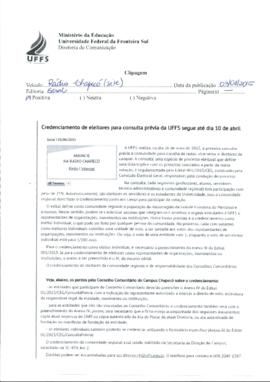 Credenciamento de eleitores para consulta prévia da UFFS segue até dia 10 de abril