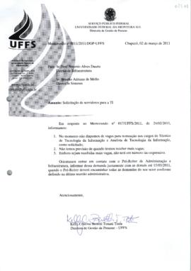 Memorando solicitando servidores para a TI