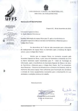 Memorando solicitando realocação de espaço físico para a TI