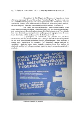 Relatório de atividades em favor da Universidade Federal