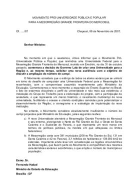 Correspondência do Movimento Pró-Universidade - 061107