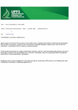 Alunos pagarão 2,50 em RU da UFFS