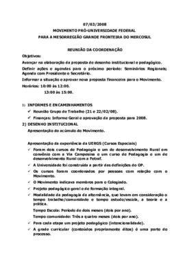 Reunião da Coordenação do Movimento Pró-Universidade – 070308