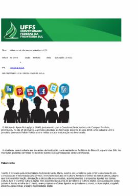 Mídias sociais são tema de palestra na UFFS