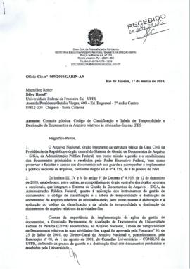 Ofício sobre consulta sobre Código de Classificação de Documentos