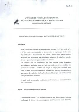 Relatório de pendências dos Sistemas SOLAR