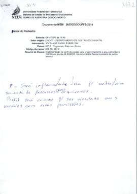 Memorando solicitando perfil de arquivamento de documentos no SGPD